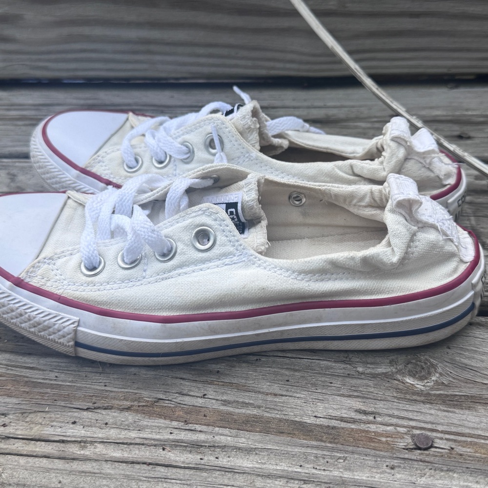 Converse Cream Canvas Sneakers with Red Trim
